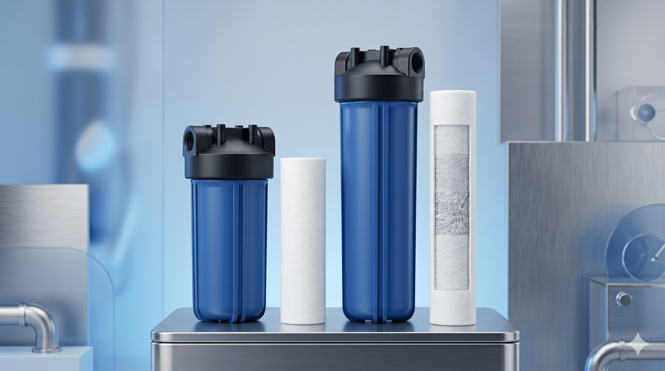 Filtros Tipo Big Blue 10″ e 20″: Alta Vazão e Retenção Graduada para Processos Industriais